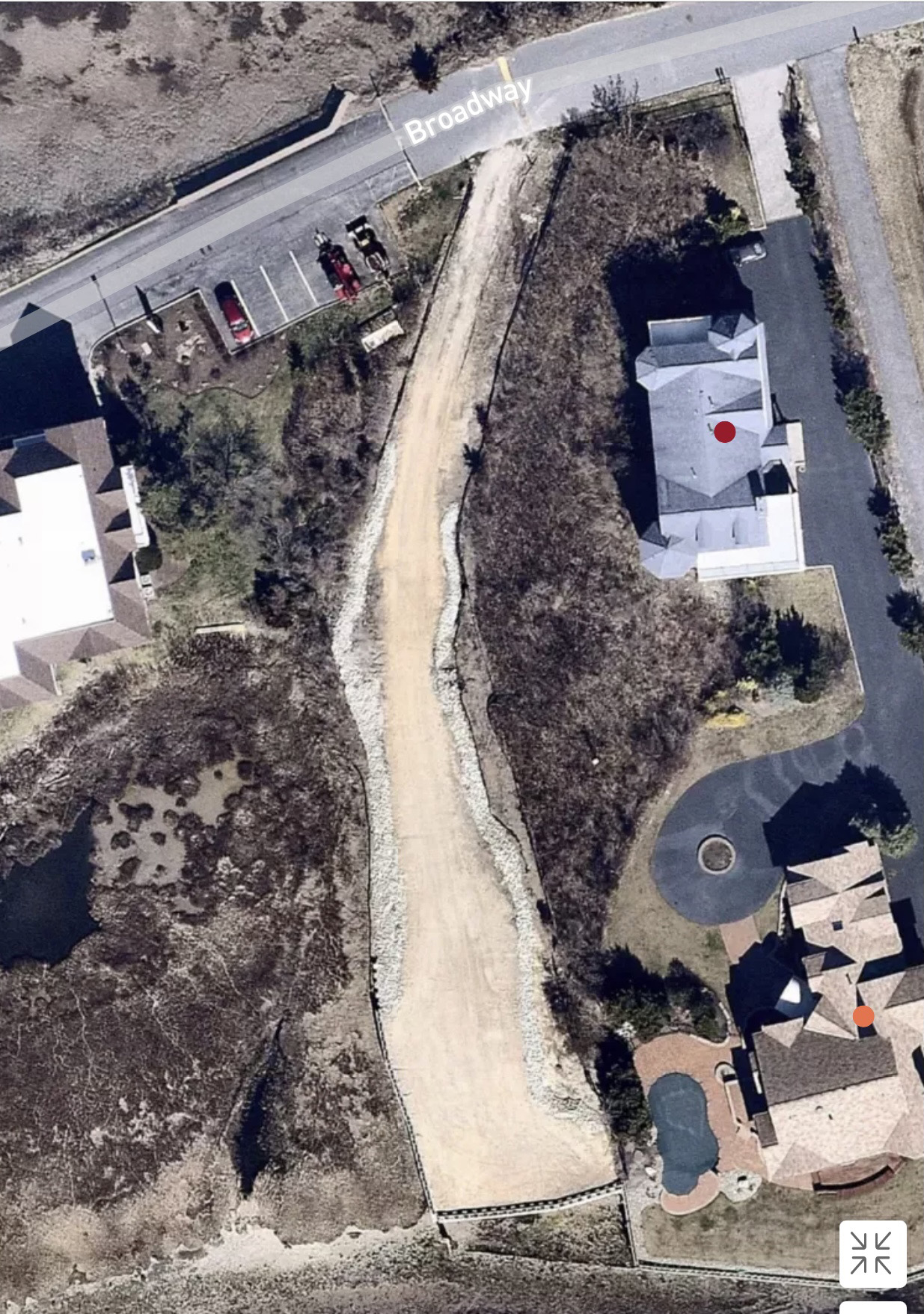 Aerial photograph of the parcel; a stand-in image for the duplex concept.