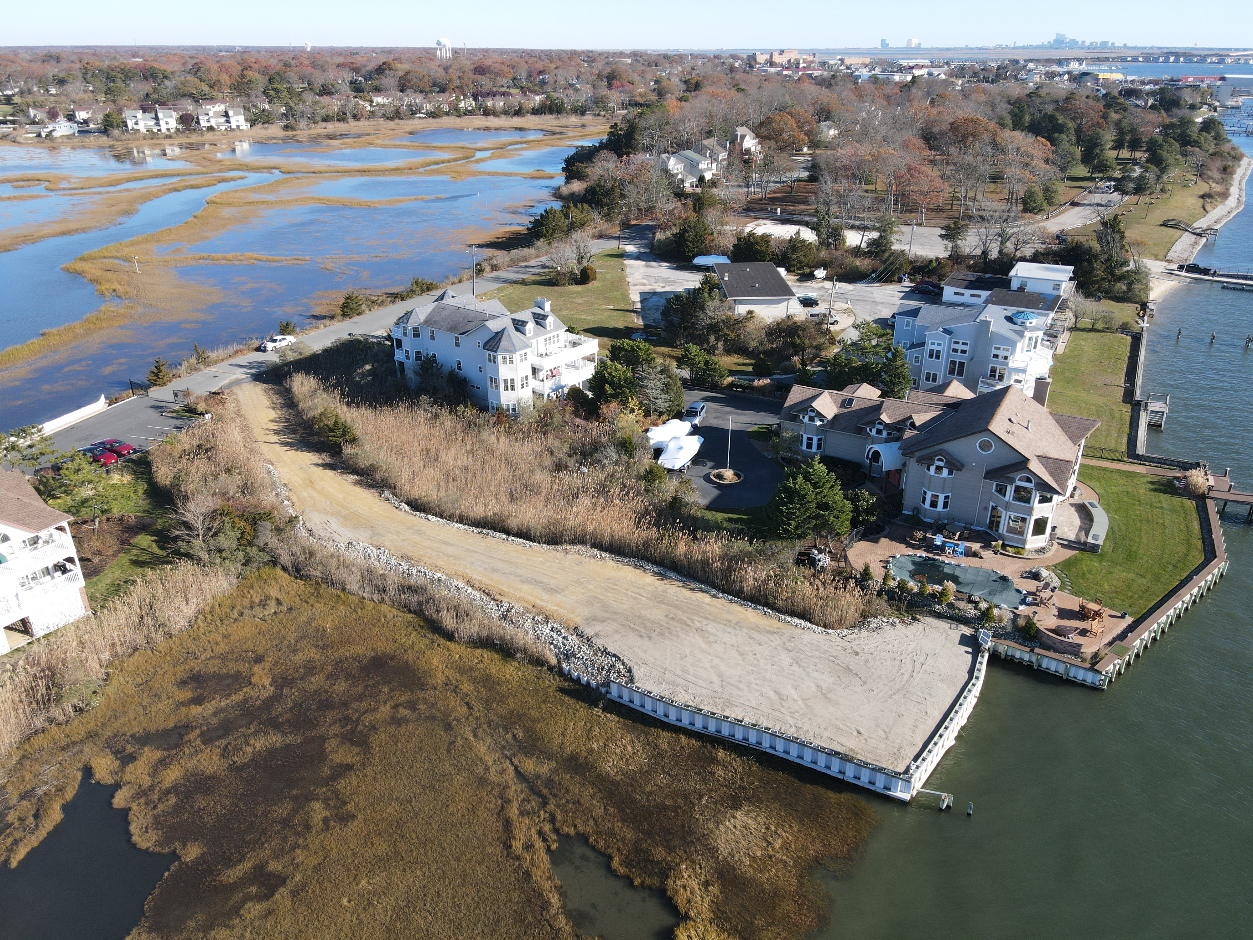 Drone view of 104 Broadway looking north over the parcel, with Atlantic City skyline on the horizon.